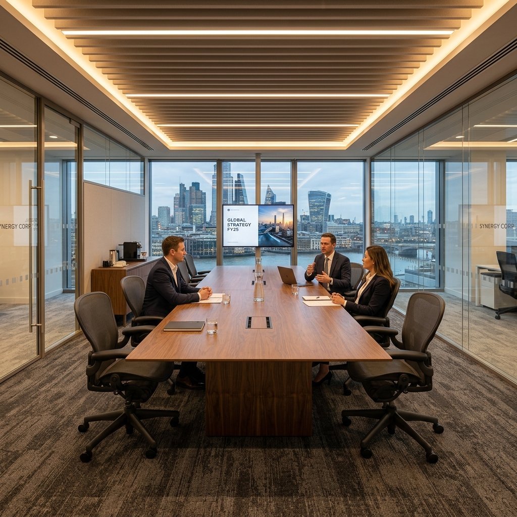 Acoustic carpet tile flooring in modern meeting room