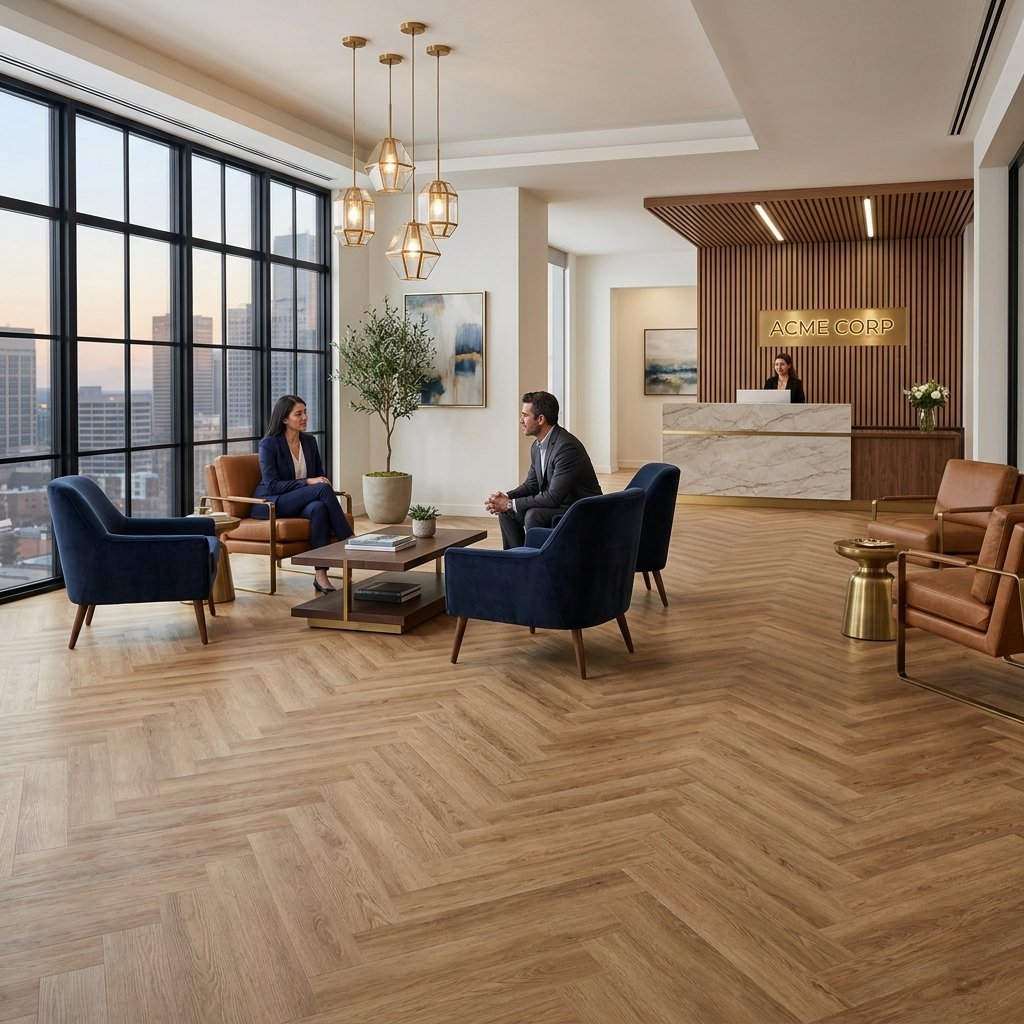 Luxury Vinyl Tile LVT office flooring in Chennai reception lounge